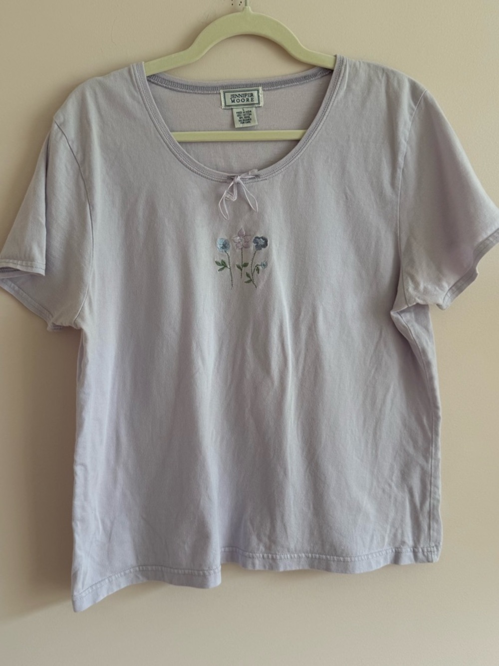 Vintage Jennifer Moore Lavender Short Sleeve Tee with Embroidered Florals